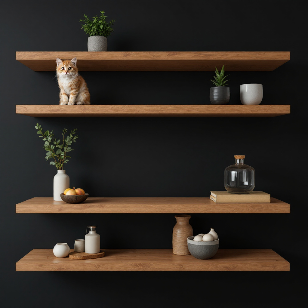 wooden shelves